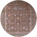 Round Machine Washable Industrial Modern Khaki Rose Pink Rug, wshurb1513