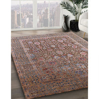 Mid-Century Modern Khaki Rose Pink Oriental Rug, urb1513