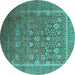 Round Machine Washable Oriental Turquoise Industrial Area Rugs, wshurb1513turq