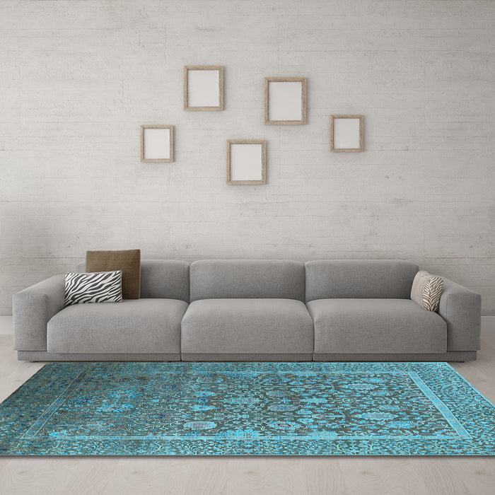 Machine Washable Oriental Light Blue Industrial Rug in a Living Room, wshurb1513lblu
