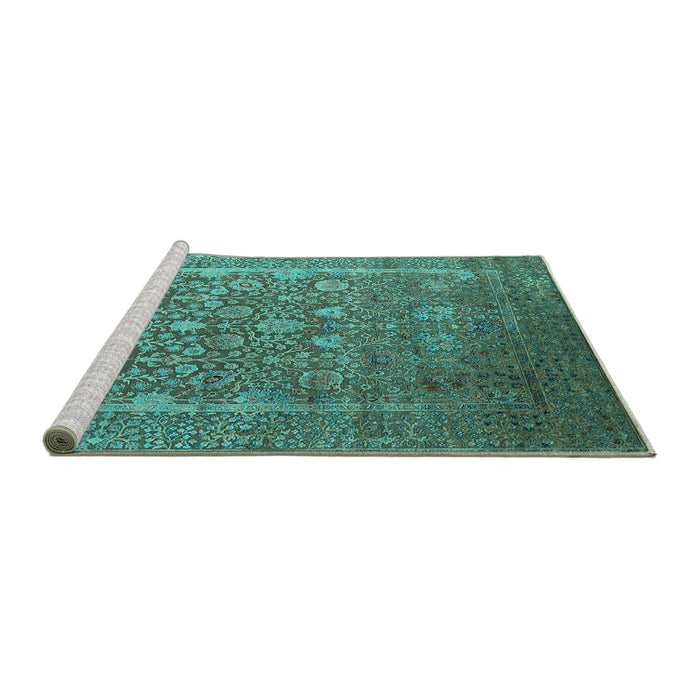 Sideview of Machine Washable Oriental Turquoise Industrial Area Rugs, wshurb1513turq