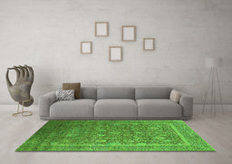 Machine Washable Oriental Green Industrial Area Rugs in a Living Room,, wshurb1513grn