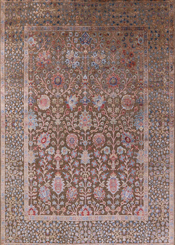 Mid-Century Modern Khaki Rose Pink Oriental Rug, urb1513