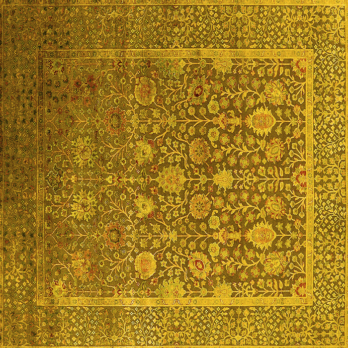 Square Machine Washable Oriental Yellow Industrial Rug, wshurb1513yw