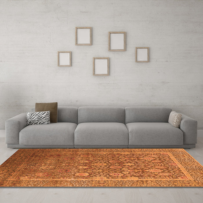 Machine Washable Oriental Orange Industrial Area Rugs in a Living Room, wshurb1513org