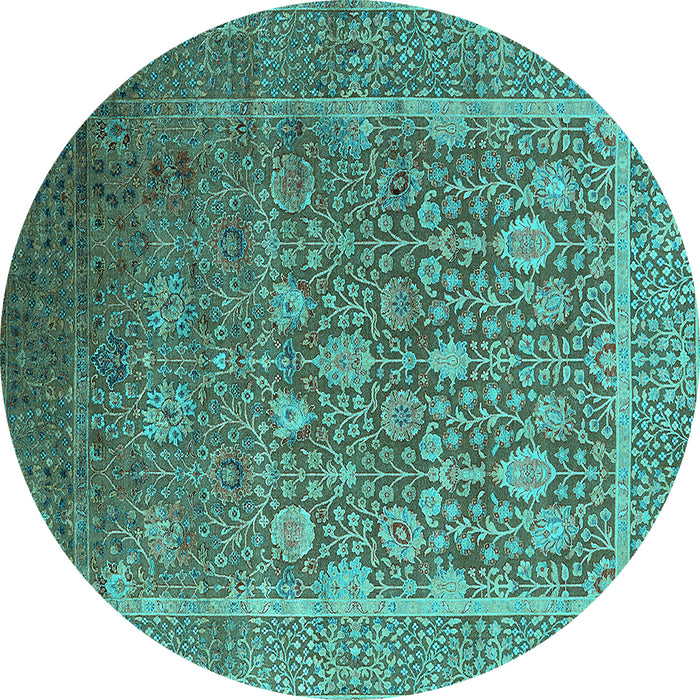 Round Oriental Turquoise Industrial Rug, urb1513turq