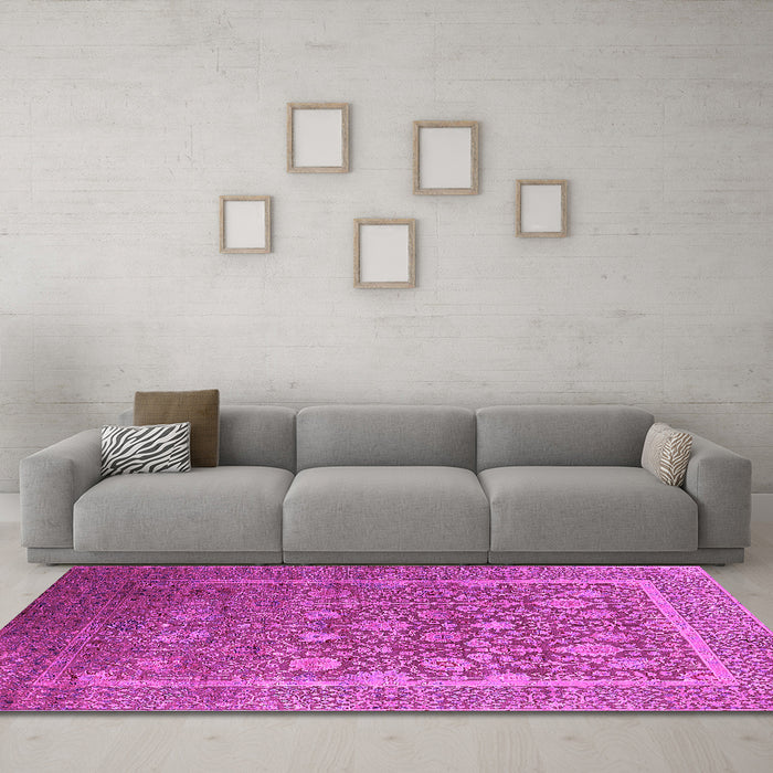 Machine Washable Oriental Pink Industrial Rug in a Living Room, wshurb1513pnk