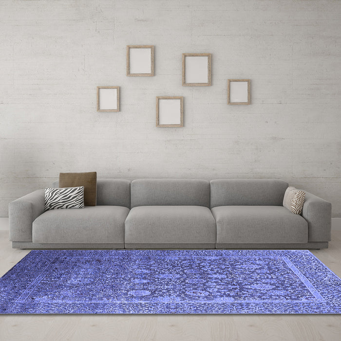 Machine Washable Oriental Blue Industrial Rug in a Living Room, wshurb1513blu