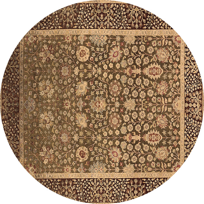 Round Machine Washable Oriental Brown Industrial Rug, wshurb1514brn