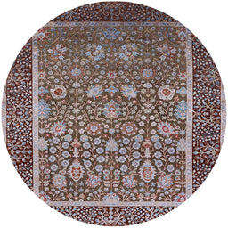 Round Mid-Century Modern Red Brown Oriental Rug, urb1514