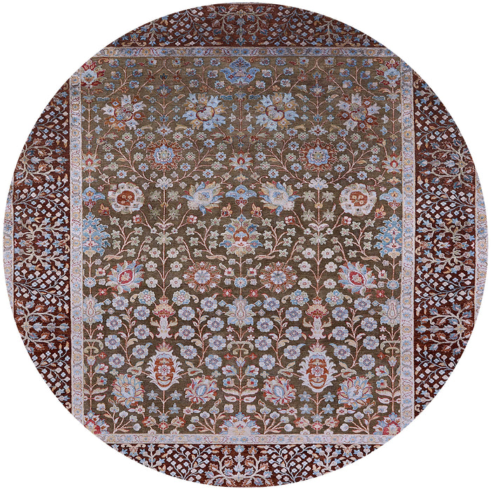 Round Mid-Century Modern Red Brown Oriental Rug, urb1514