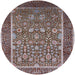 Round Mid-Century Modern Red Brown Oriental Rug, urb1514