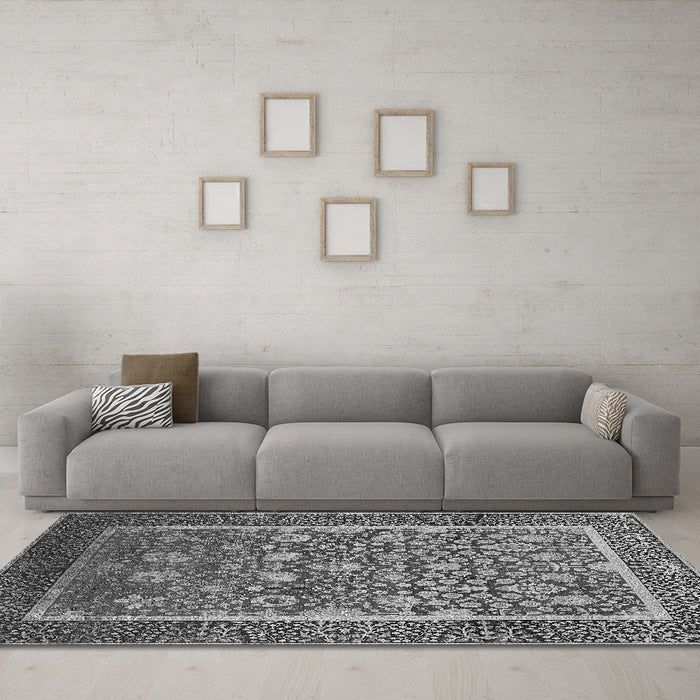 Machine Washable Oriental Gray Industrial Rug in a Living Room,, wshurb1514gry