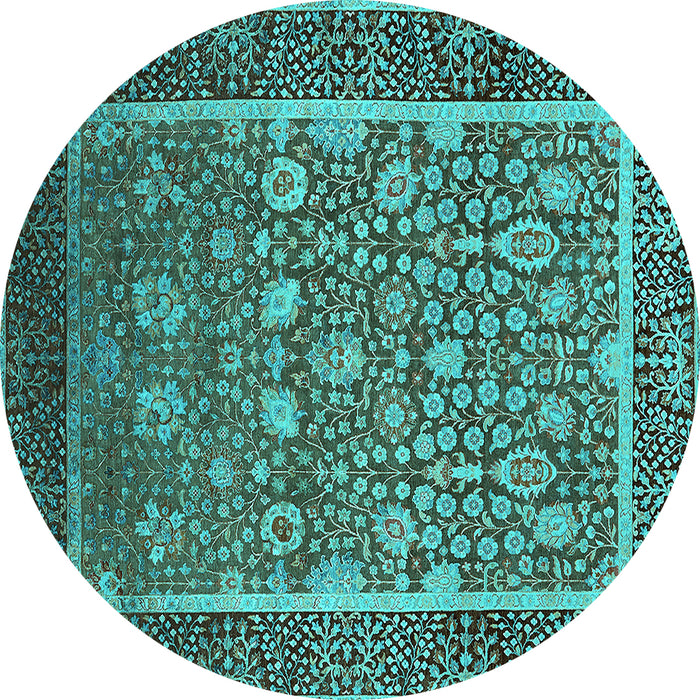 Round Machine Washable Oriental Turquoise Industrial Area Rugs, wshurb1514turq