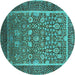 Round Machine Washable Oriental Turquoise Industrial Area Rugs, wshurb1514turq