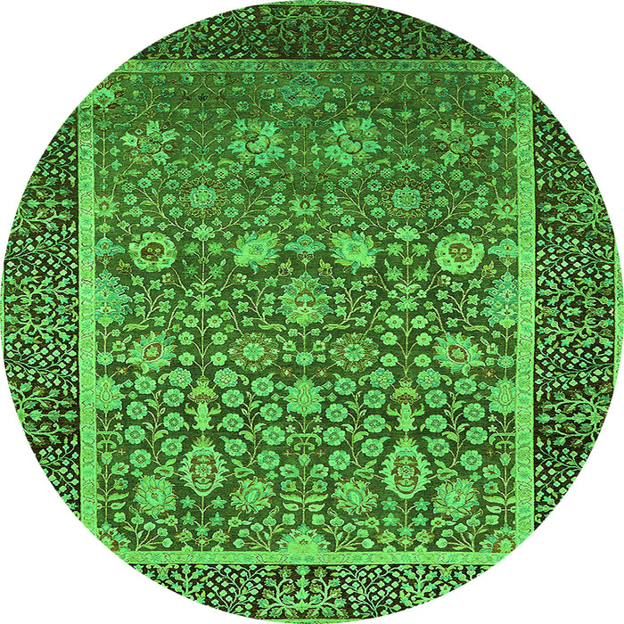 Round Machine Washable Oriental Green Industrial Area Rugs, wshurb1514grn