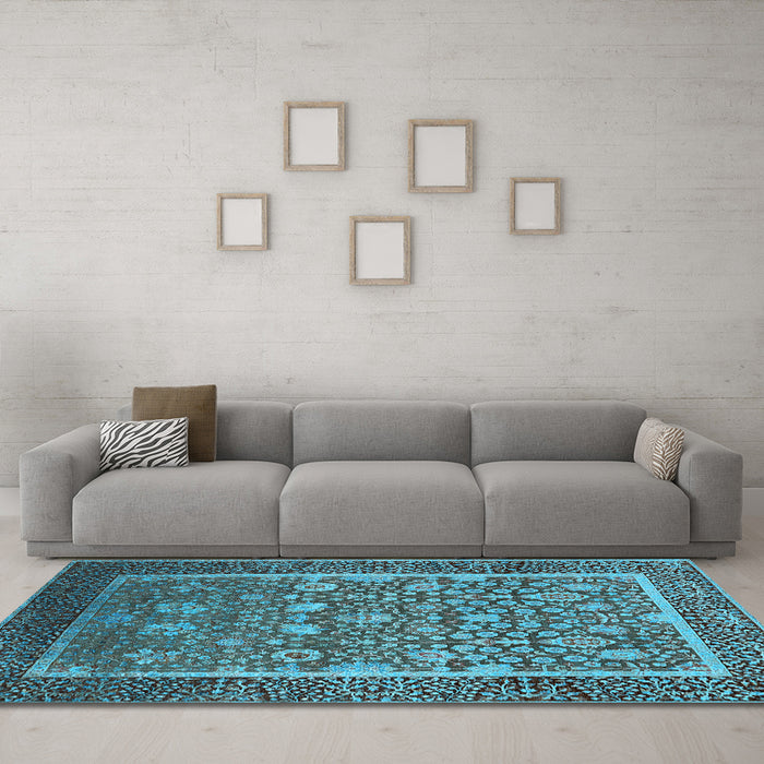 Machine Washable Oriental Light Blue Industrial Rug in a Living Room, wshurb1514lblu
