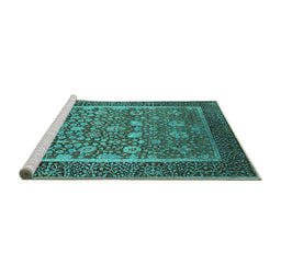 Sideview of Machine Washable Oriental Turquoise Industrial Area Rugs, wshurb1514turq