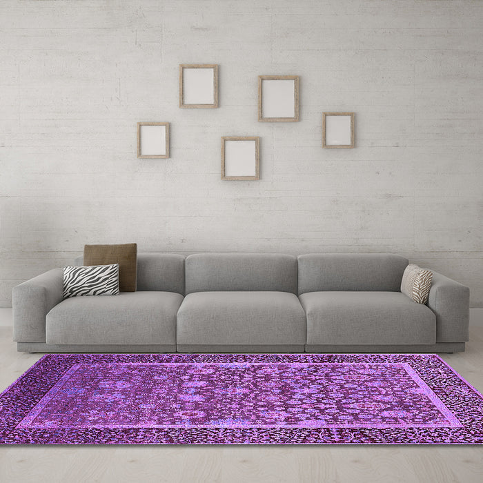 Machine Washable Oriental Purple Industrial Area Rugs in a Living Room, wshurb1514pur