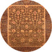 Round Machine Washable Oriental Orange Industrial Area Rugs, wshurb1514org