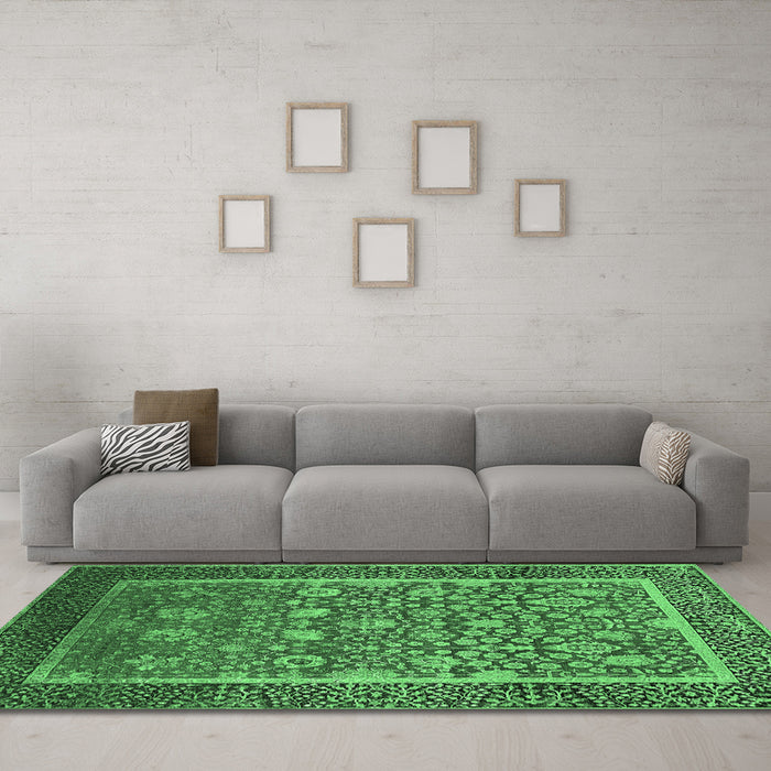 Machine Washable Oriental Emerald Green Industrial Area Rugs in a Living Room,, wshurb1514emgrn