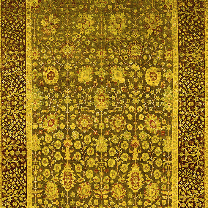 Machine Washable Oriental Yellow Industrial Rug, wshurb1514yw