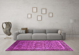 Machine Washable Oriental Pink Industrial Rug in a Living Room, wshurb1514pnk