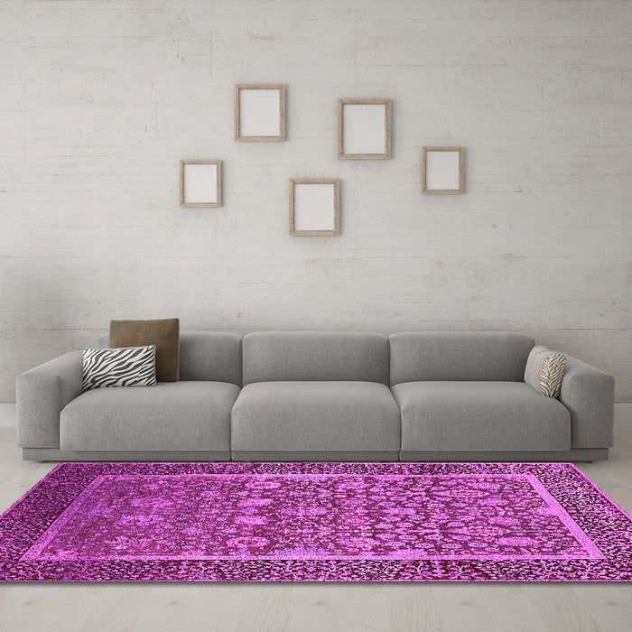 Machine Washable Oriental Pink Industrial Rug in a Living Room, wshurb1514pnk