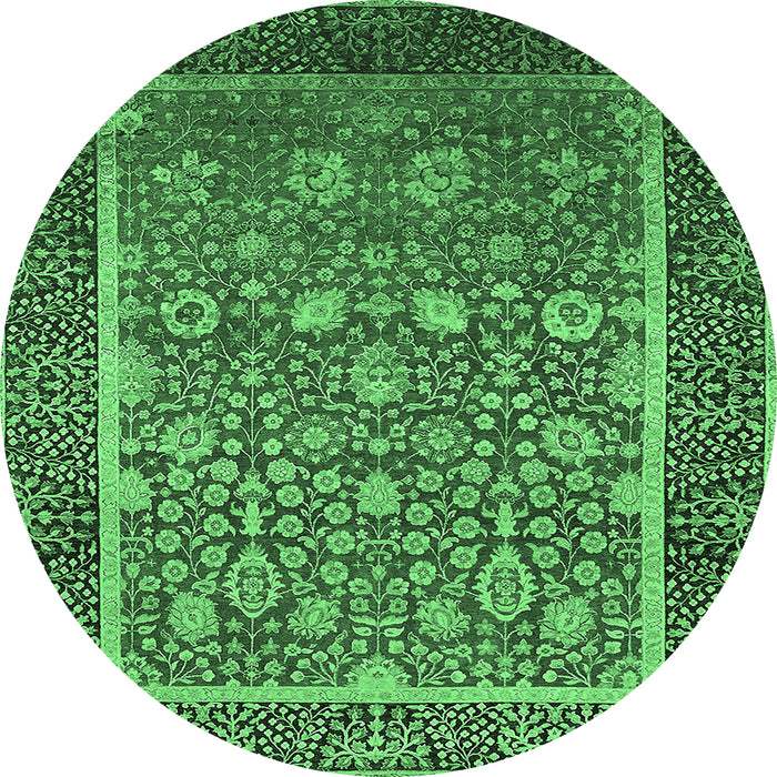 Round Machine Washable Oriental Emerald Green Industrial Area Rugs, wshurb1514emgrn