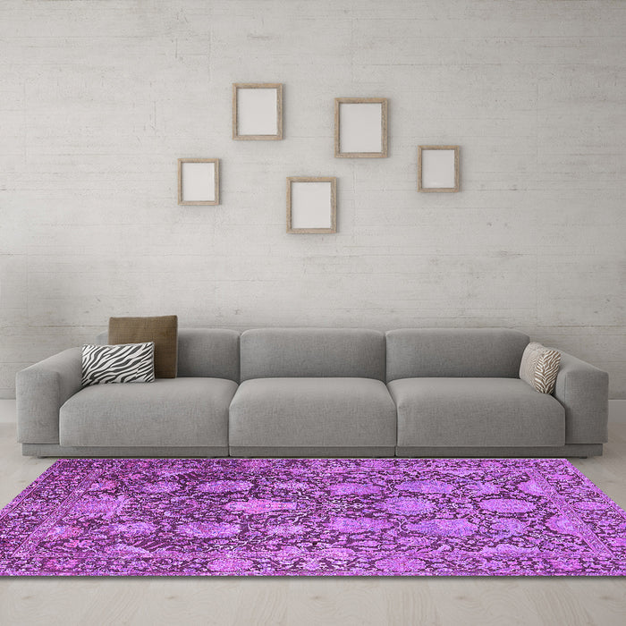 Machine Washable Oriental Purple Industrial Area Rugs in a Living Room, wshurb1515pur