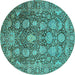 Round Oriental Turquoise Industrial Rug, urb1515turq