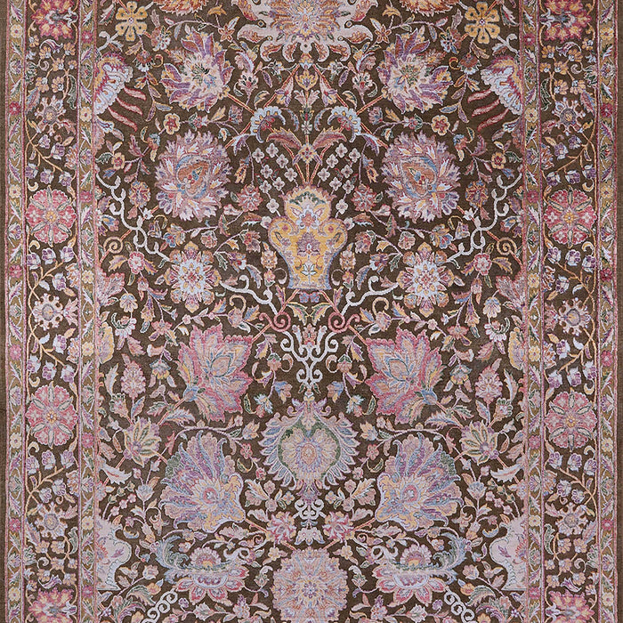 Mid-Century Modern Khaki Rose Pink Oriental Rug, urb1515
