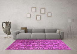 Machine Washable Oriental Pink Industrial Rug in a Living Room, wshurb1515pnk