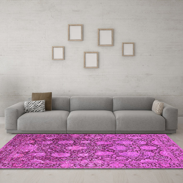 Machine Washable Oriental Pink Industrial Rug in a Living Room, wshurb1515pnk
