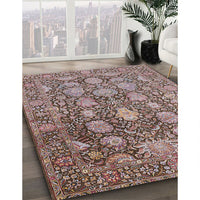 Mid-Century Modern Khaki Rose Pink Oriental Rug, urb1515