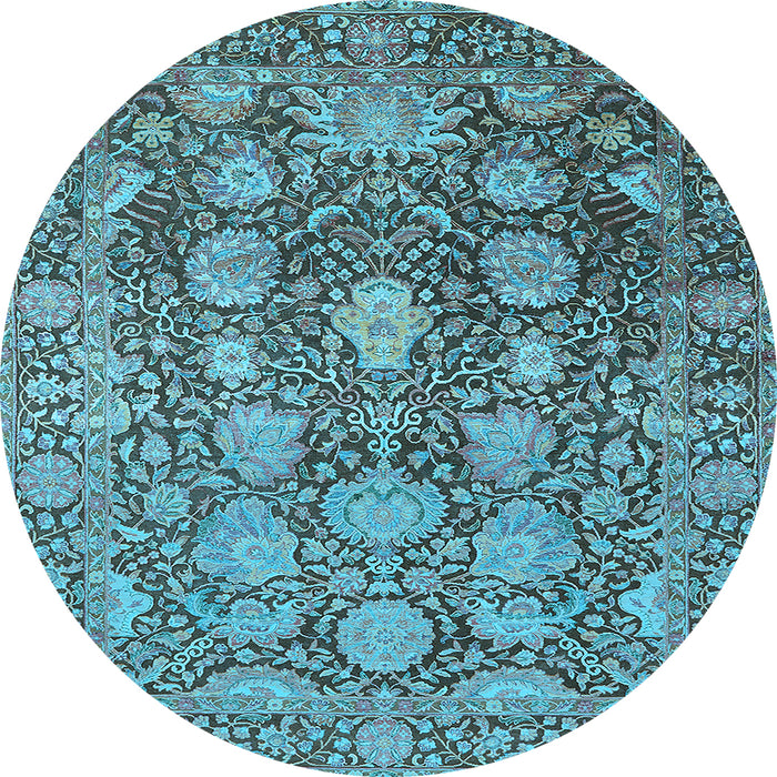 Round Machine Washable Oriental Light Blue Industrial Rug, wshurb1515lblu