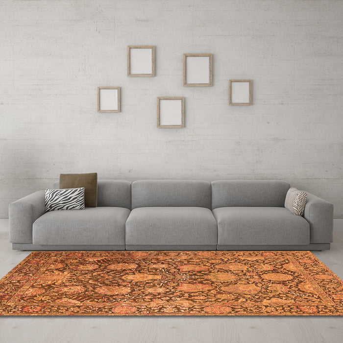 Machine Washable Oriental Orange Industrial Area Rugs in a Living Room, wshurb1515org