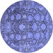 Round Machine Washable Oriental Blue Industrial Rug, wshurb1515blu