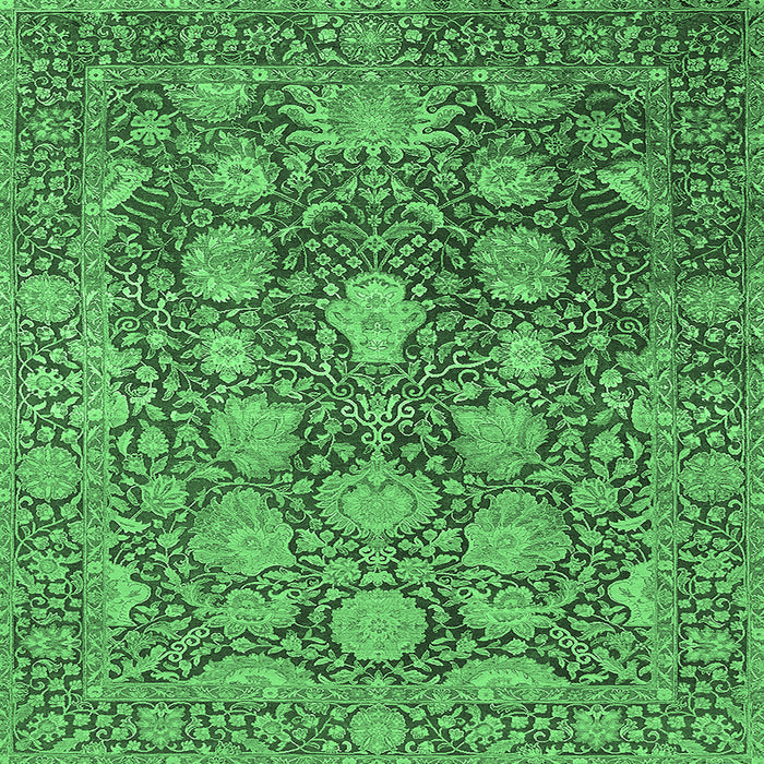 Square Machine Washable Oriental Emerald Green Industrial Area Rugs, wshurb1515emgrn