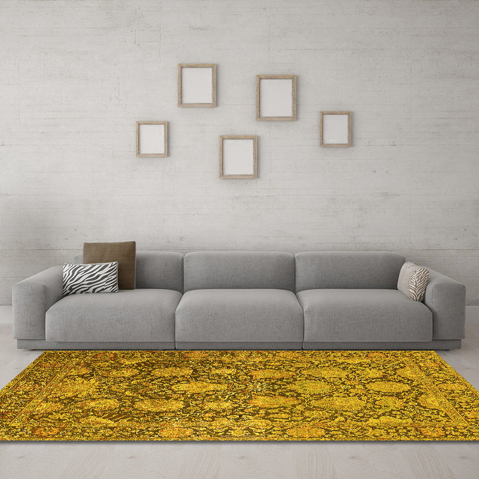Machine Washable Oriental Yellow Industrial Rug in a Living Room, wshurb1515yw