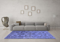 Machine Washable Oriental Blue Industrial Rug, wshurb1515blu