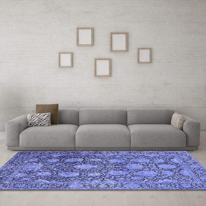 Machine Washable Oriental Blue Industrial Rug in a Living Room, wshurb1515blu