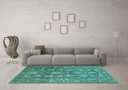 Machine Washable Oriental Turquoise Industrial Area Rugs in a Living Room,, wshurb1515turq