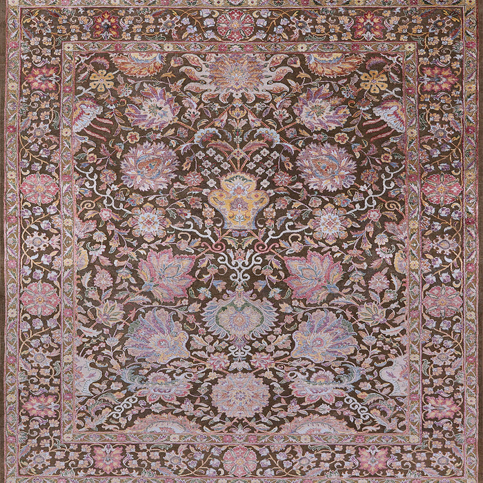 Square Mid-Century Modern Khaki Rose Pink Oriental Rug, urb1515