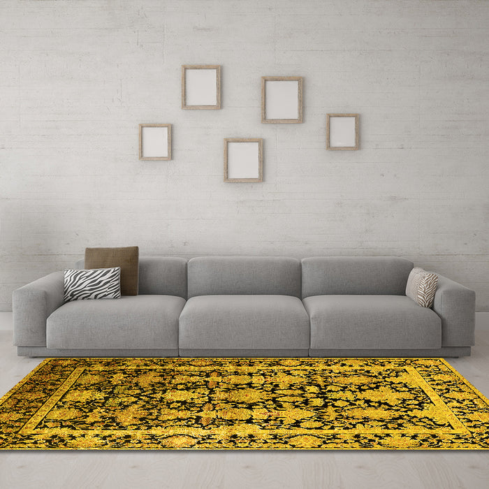 Machine Washable Oriental Yellow Industrial Rug in a Living Room, wshurb1516yw