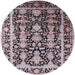 Round Mid-Century Modern Taupe Brown Oriental Rug, urb1516