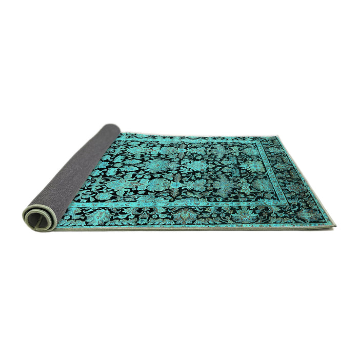 Sideview of Oriental Turquoise Industrial Rug, urb1516turq