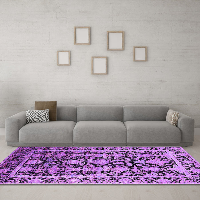 Machine Washable Oriental Purple Industrial Area Rugs in a Living Room, wshurb1516pur