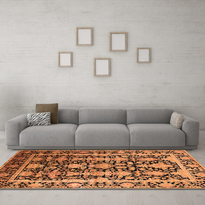 Machine Washable Oriental Orange Industrial Area Rugs in a Living Room, wshurb1516org