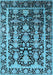 Machine Washable Oriental Light Blue Industrial Rug, wshurb1516lblu